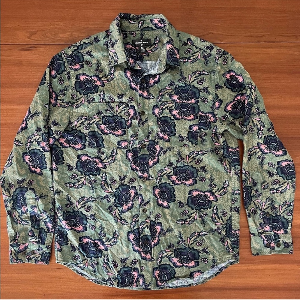 🌿 Houston White x Target Green Floral Button-Up Shirt Women’s M | Fall Retro - Picture 3 of 10